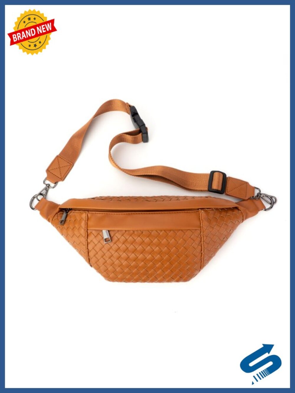Woven Vegan Leather Sling Crossbody Bag with Adjustable Strap & Gold Hardware